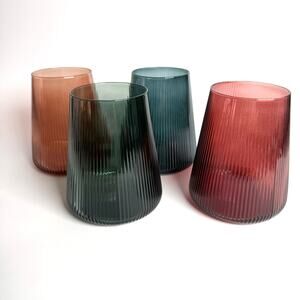 KHEN Tonal Collection Ribbed Stemless Wine Glasses Set of 4 Muted Earth Colors